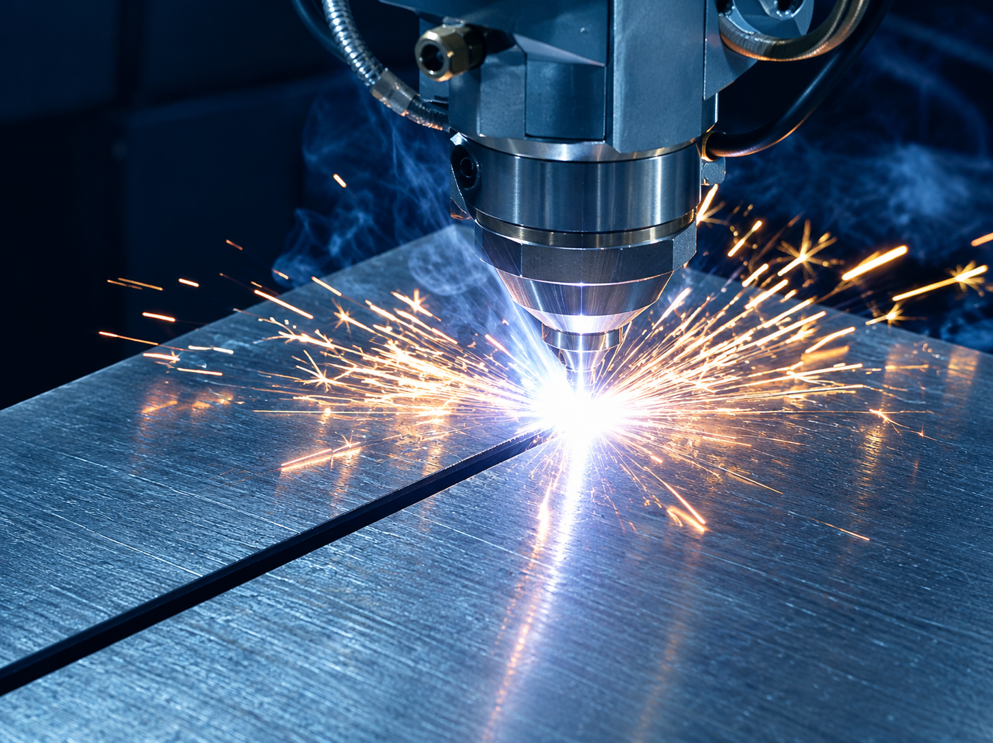 CNC Laser Cutting Sparks on Steel
